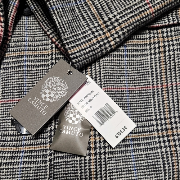 New!Vince Camuto Women's Gray Plaid Button Down Coat - Picture 8 of 11